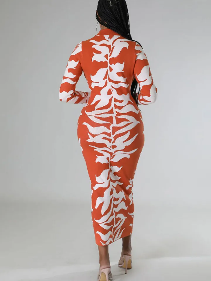 Long Sleeves Lapel Button Midi Dress