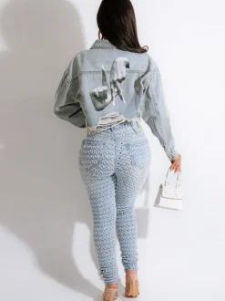 Long Sleeves Lapel Denim Jacket