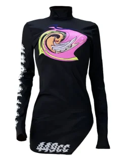 Long Sleeves Print Side Split Mini Dress