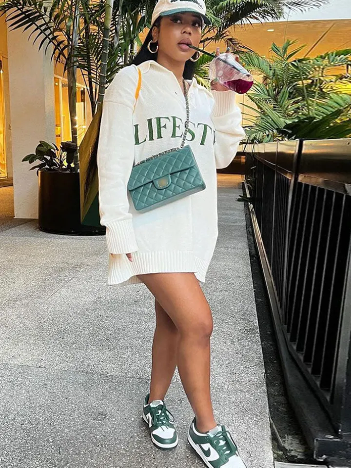 Long Sleeves Ribbed Knit Letter Print Sweaters