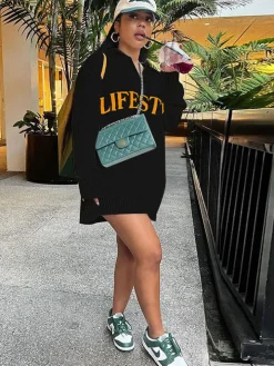 Long Sleeves Ribbed Knit Letter Print Sweaters