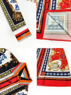 Long Sleeves Totem Pattern Belted Midi Dress