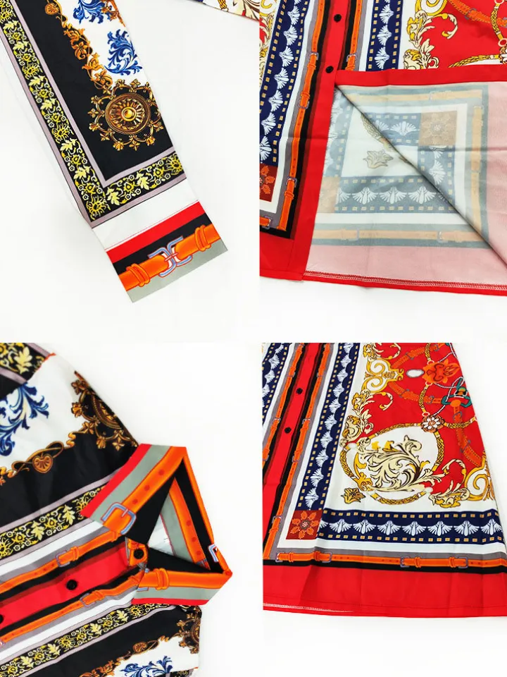 Long Sleeves Totem Pattern Belted Midi Dress