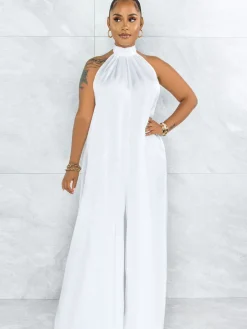 Loose Fit Halter Backless Wide Leg Jumpsuit