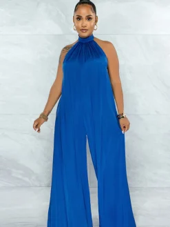 Loose Fit Halter Backless Wide Leg Jumpsuit