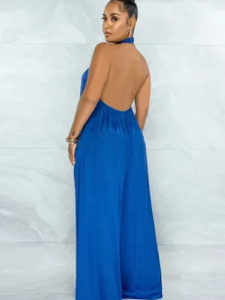 Loose Fit Halter Backless Wide Leg Jumpsuit