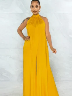 Loose Fit Halter Backless Wide Leg Jumpsuit