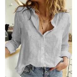 Loose Fit Long Sleeve Linen Shirt