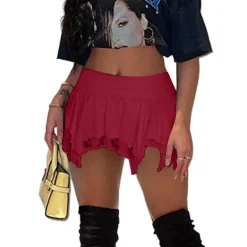 Low Waist Flowy Pleated Mini Skirts