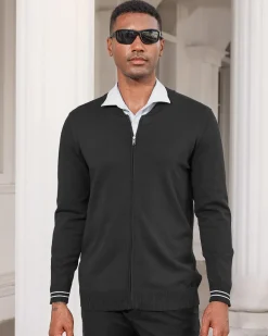 Mens Casual Stand Collar Full-Zip Jacket