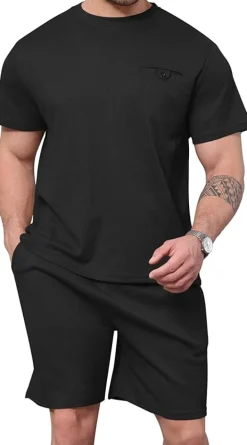 Mens Two Pieces Waffle Top Shorts Set