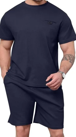 Mens Two Pieces Waffle Top Shorts Set