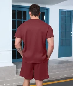 Mens Two Pieces Waffle Top Shorts Set