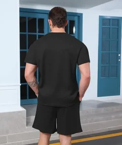 Mens Two Pieces Waffle Top Shorts Set