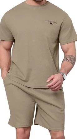 Mens Two Pieces Waffle Top Shorts Set