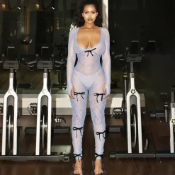 Mesh Long Sleeve Bodycon Jumpsuit