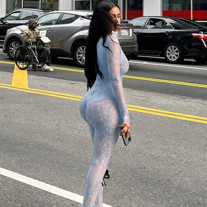 Mesh Long Sleeve Bodycon Jumpsuit