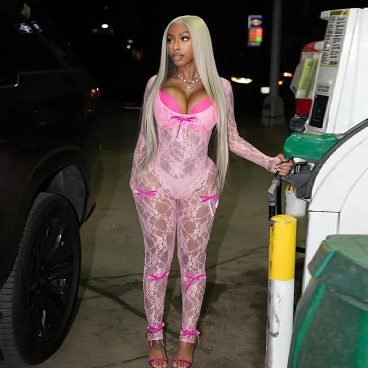 Mesh Long Sleeve Bodycon Jumpsuit