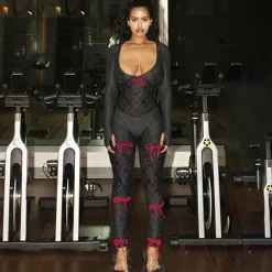 Mesh Long Sleeve Bodycon Jumpsuit