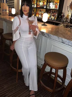 Mesh Patchwork Half Sleeve Bodycon Jumpsuit
