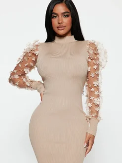 Mesh Patchwork Long Sleeve Floral Midi Dress