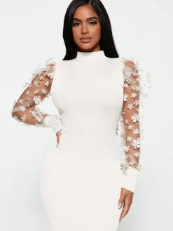 Mesh Patchwork Long Sleeve Floral Midi Dress
