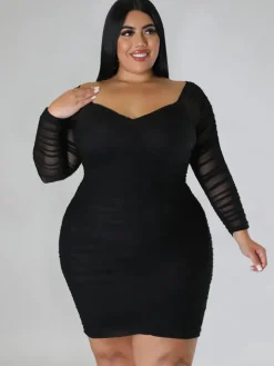 Mesh Patchwork Ruched Plus Size Mini Dress