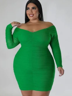 Mesh Patchwork Ruched Plus Size Mini Dress