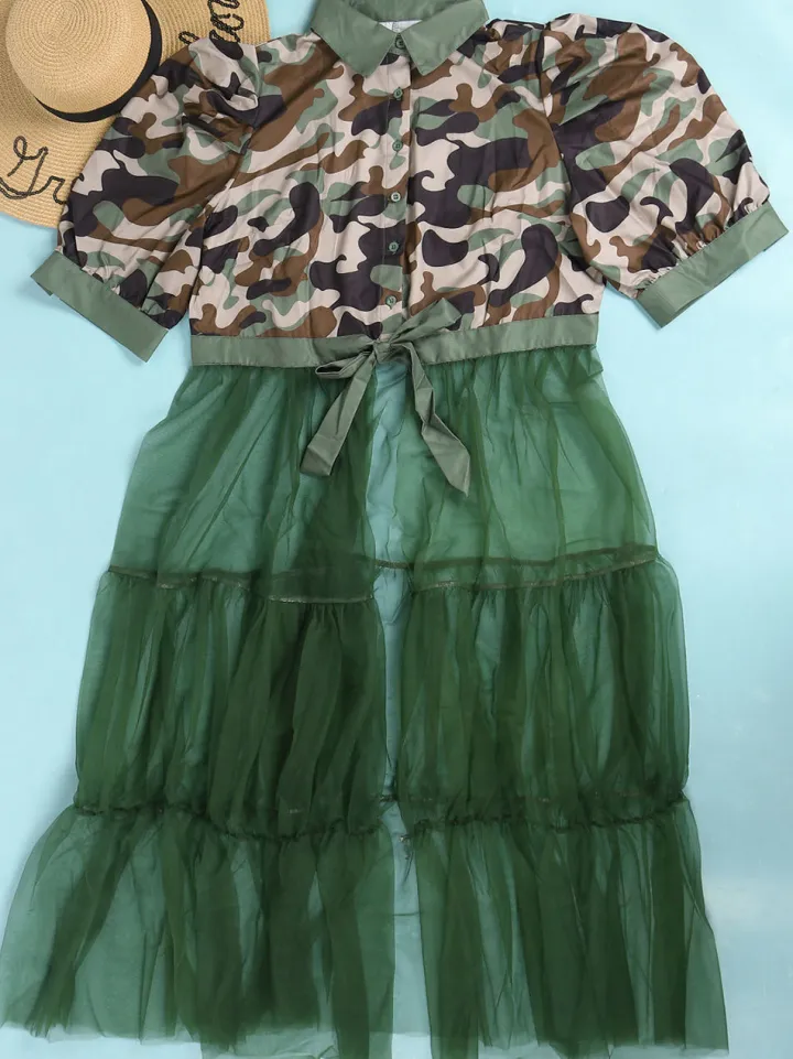 Mesh Patchwork Shirt Dress