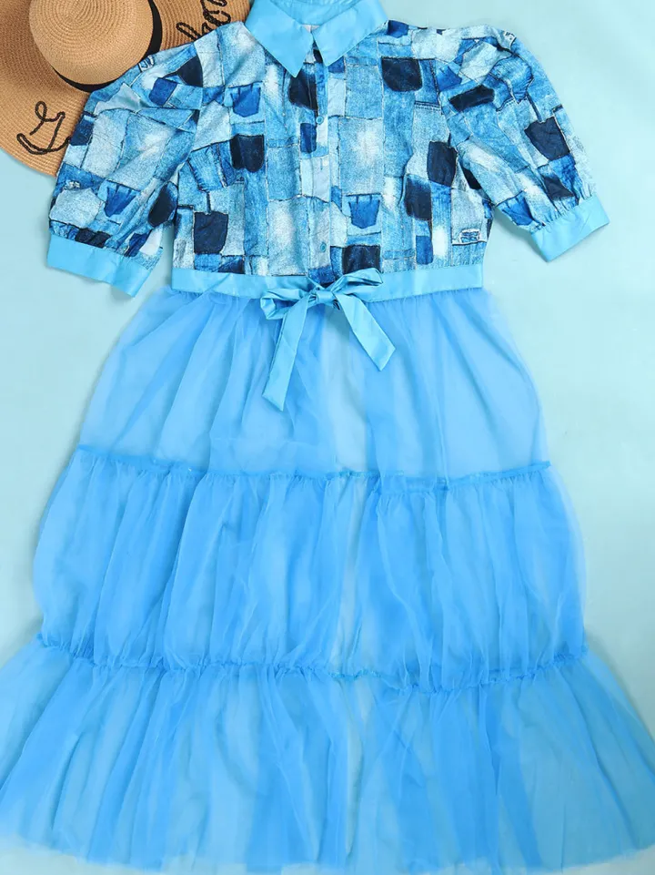 Mesh Patchwork Shirt Dress