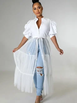 Mesh Patchwork Short Sleeve V Neck Top