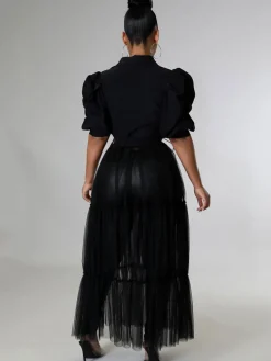 Mesh Patchwork Short Sleeve V Neck Top