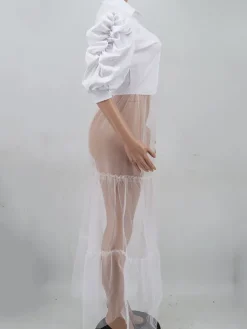 Mesh Patchwork Short Sleeve V Neck Top