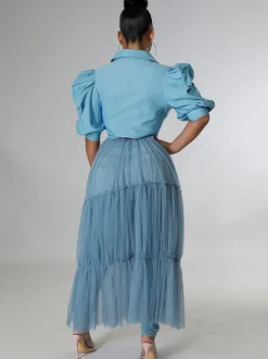 Mesh Patchwork Short Sleeve V Neck Top