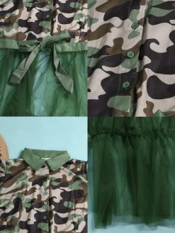 Mesh Patchwork Short Sleeve Camouflage V Neck Top