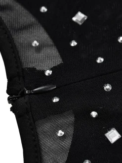 Mesh Rhinestone Sleeveless Maxi Dress