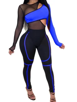 Mesh Two Piece Long Sleeve Bodysuit Long Pants