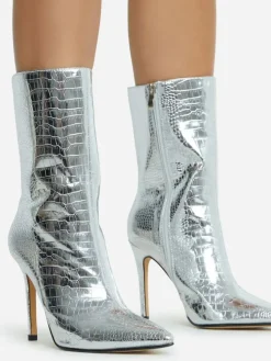 Metallic Pointed Toe Stiletto Ankle Boots
