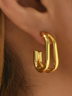 Minimalist Double Layer Geometric Earrings