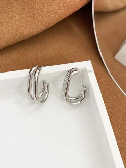 Minimalist Double Layer Geometric Earrings