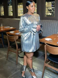 Mirror Finish Long Sleeve Mini Dress