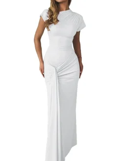 Mock Neck Bandage Ruched Maxi Dress