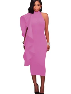 Mock Neck Sleeveless Ruffle Midi Dress