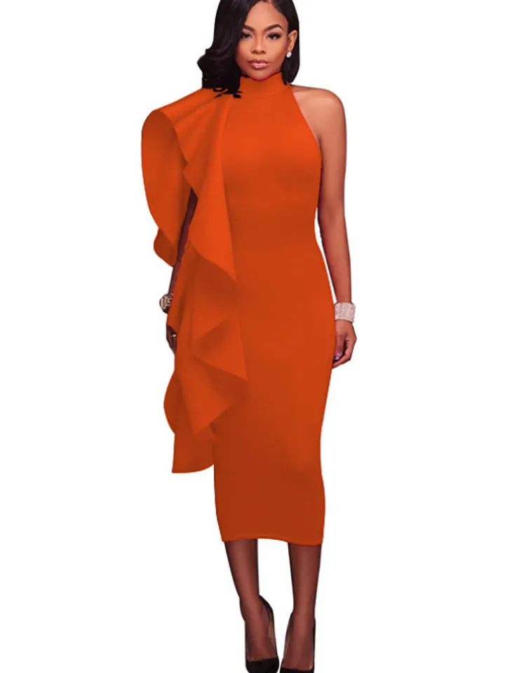 Mock Neck Sleeveless Ruffle Midi Dress