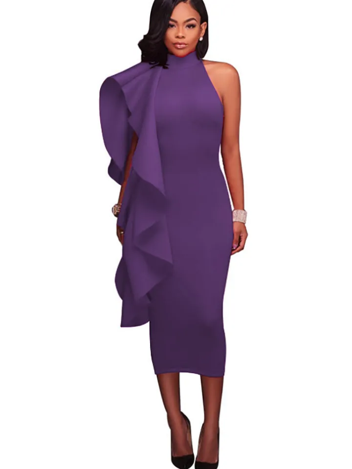 Mock Neck Sleeveless Ruffle Midi Dress