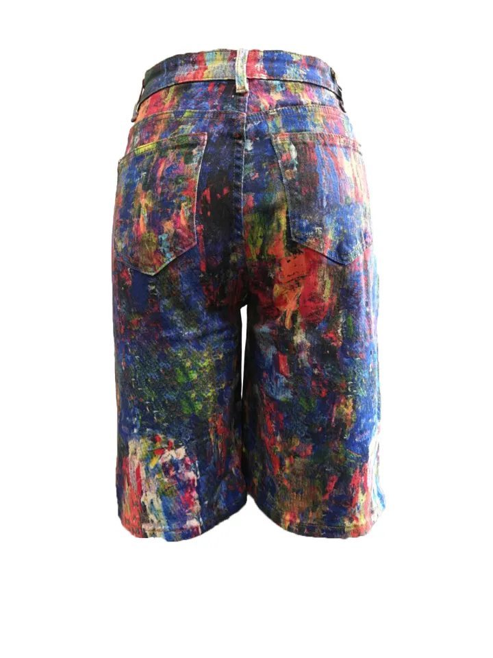Multicolor Artistic Pocket Denim Shorts
