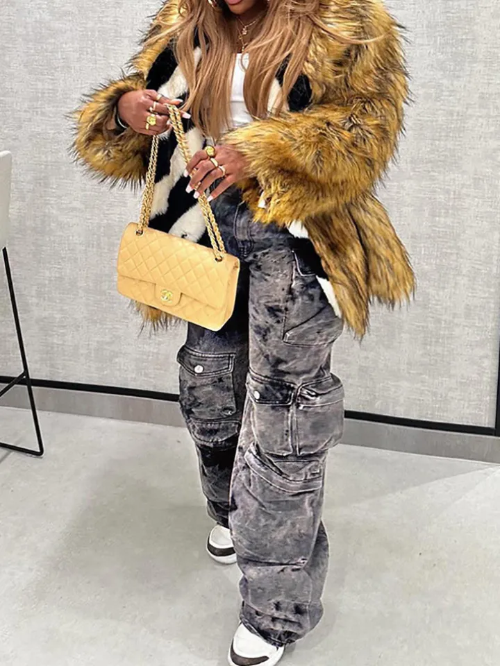 Multiple Pockets Washed Denim Cargo Jeans