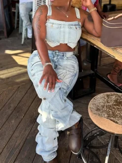 Multi-Pocket Straight Leg Jeans