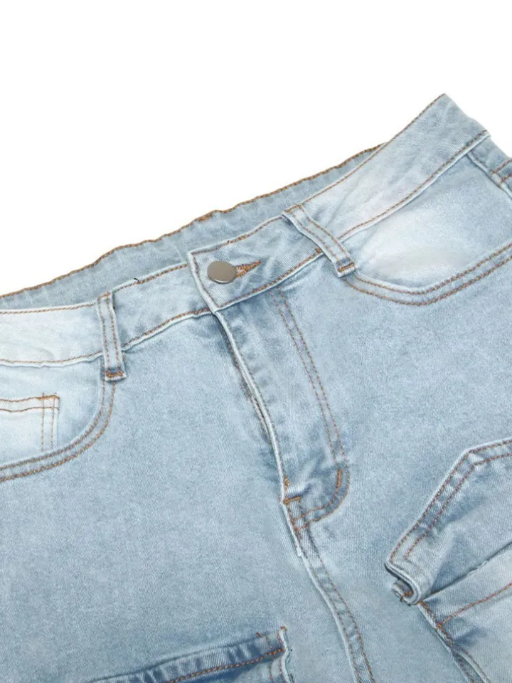 Multi-Pocket Straight Leg Jeans