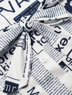 Newspaper Print Blazer Belted Pants Set